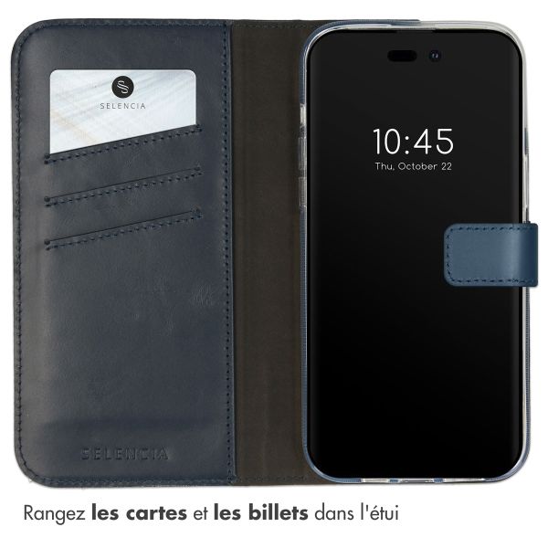 Selencia Étui portefeuille en cuir véritable Apple iPhone 14 Pro Max - Bleu
