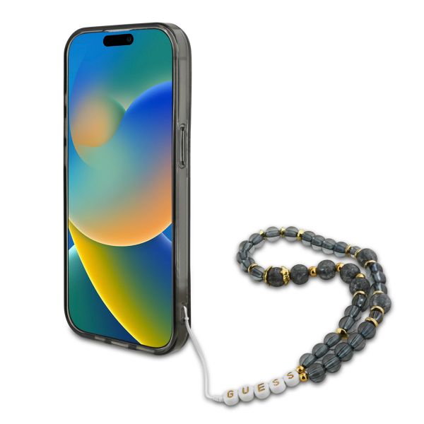 Guess MagSafe IML Flowers Case avec beads strap Apple iPhone 15 Pro - Noir