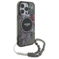 Guess MagSafe IML Flowers Case avec beads strap Apple iPhone 15 Pro Max - Noir