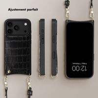 Selencia Coque de télephone Nova Croco avec cordon et porte-cartes Apple iPhone 18 Pro / 17 Pro - Noir