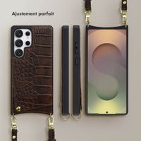 Selencia Coque de télephone Nova Croco avec cordon et porte-cartes Samsung Galaxy S25 Ultra - Choco Brown