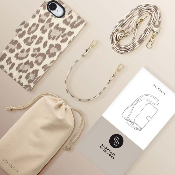 Selencia Étui de télephone portefeuille imprimé léopard Sabi Apple iPhone 17e / 16e - Soft Ivory