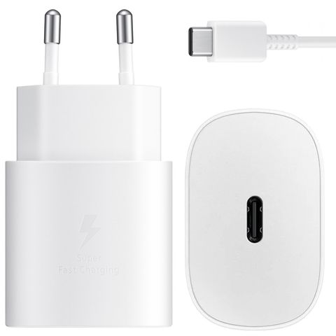 Samsung Câble USB-C vers USB-C d'origine - 1,8 mètre - 25 watts + adaptateur de recharge rapide USB-C d'origine - 25 watts - Blanc