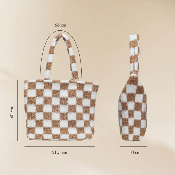 Selencia Sac Fourre-tout Zaya - Teddy Sac Ordinateur 16 pouces - Beige à carreaux