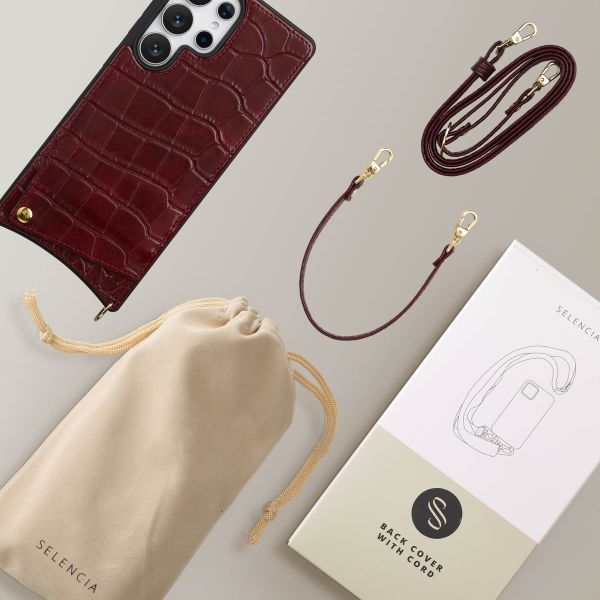 Selencia Coque de télephone Nova Croco avec cordon et porte-cartes Samsung Galaxy S25 Ultra - Burgundy