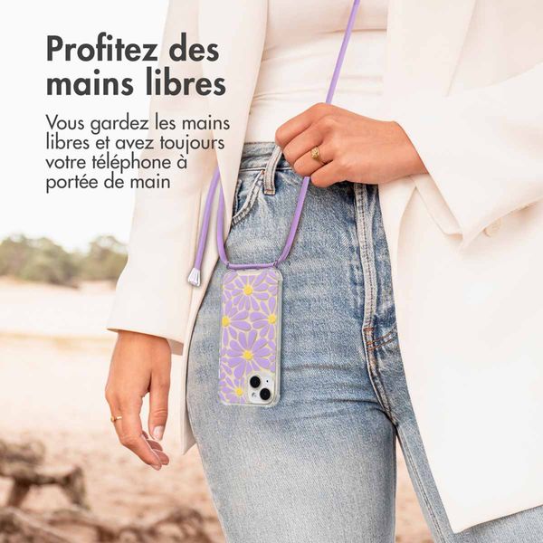 imoshion Coque Design avec cordon Apple iPhone 15 - Tropical Violet Flowers Connect