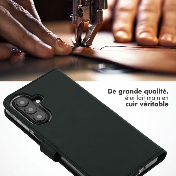 Selencia Étui portefeuille en cuir véritable Samsung Galaxy A27 (5G) - Vert