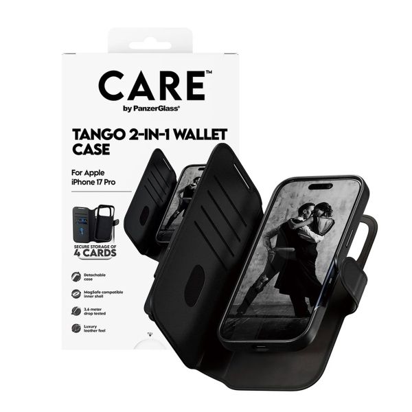 CARE by PanzerGlass Étui de télephone portefeuille Tango 2 en 1 avec MagSafe Apple iPhone 17 Pro - Black
