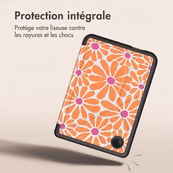 imoshion Étui de liseuse portefeuille design Pliable Kobo Clara Colour / BW - Orange Flowers Connect