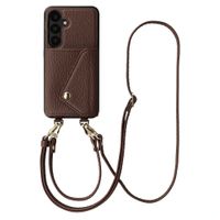 Selencia Coque de télephone Sera avec cordon et porte-cartes enveloppe Samsung Galaxy S25 / S24 - Chocolate Brown