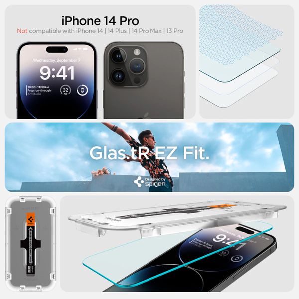 Spigen Protection d'écran en verre trempé GLAStR Fit 2 Paquets + Applicator Apple iPhone 14 Pro