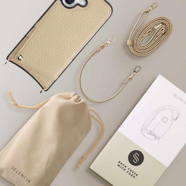 Selencia Coque de télephone Nova avec cordon et porte-cartes Apple iPhone 16 - Beige