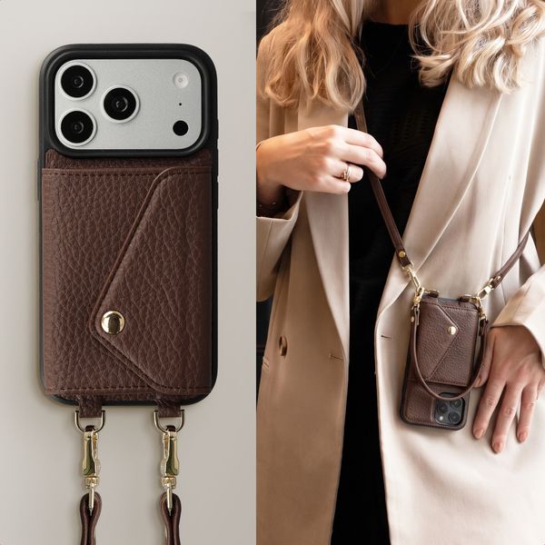 Selencia Coque de télephone Sera avec cordon et porte-cartes enveloppe Apple iPhone 17 Pro - Chocolate Brown