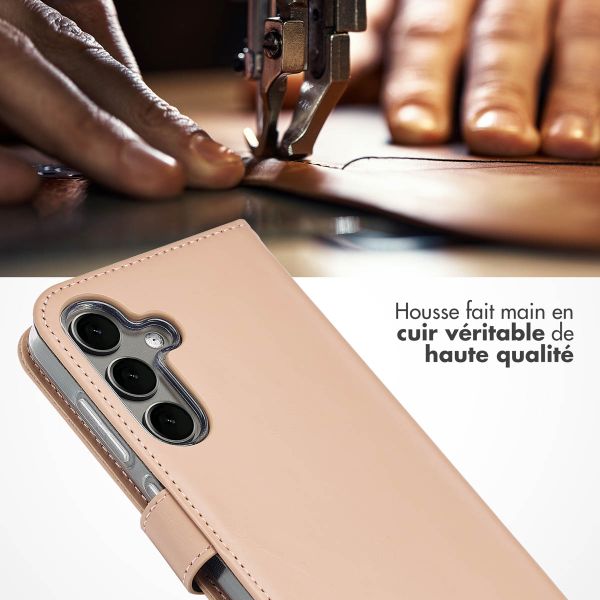 Selencia Étui portefeuille en cuir véritable Samsung Galaxy S25 - Dusty Pink