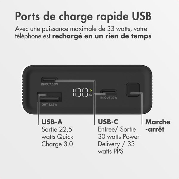 imoshion Ultra Series Aluminium Batterie externe 20.000 mAh - Charge rapide jusqu'à 33 watts - Black