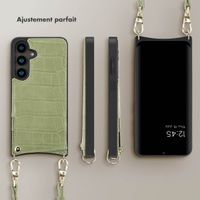 Selencia Coque de télephone Nova Croco avec cordon et porte-cartes Samsung Galaxy S24 - Sage Green