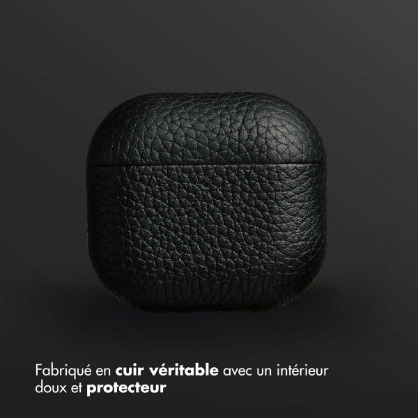 Accezz Coque en cuir véritable  Apple Airpods 4 - Noir