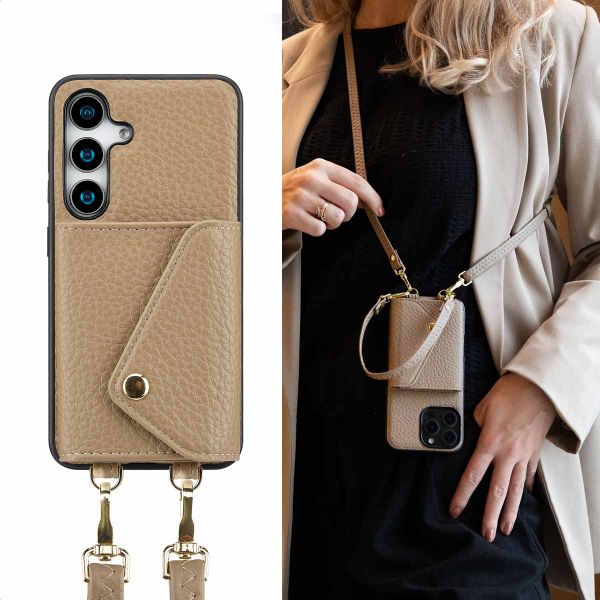 Selencia Coque de télephone Sera avec cordon et porte-cartes enveloppe Samsung Galaxy S25 / S24 - Taupe