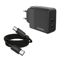 imoshion Adapteur secteur - Chargeur - 2 ports USB-C 40 W + câble tressé USB-C vers USB-C 100 W - 1 mètre - Noir