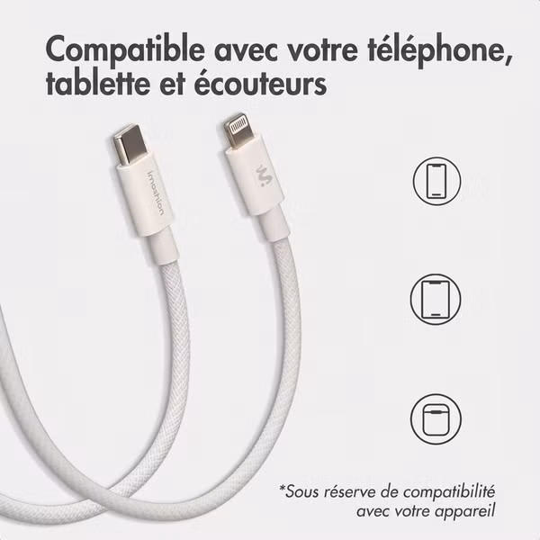 imoshion Câble USB-C vers Lightning Tressé 30 W - 1 mètre - Blanc
