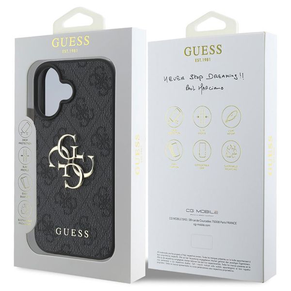 Guess Coque 4G Metal Logo Backcover Apple iPhone 16 - Noir