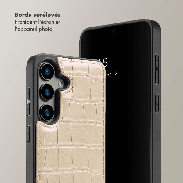 Selencia Coque de télephone Nova Croco avec cordon et porte-cartes Samsung Galaxy S24 - Beige