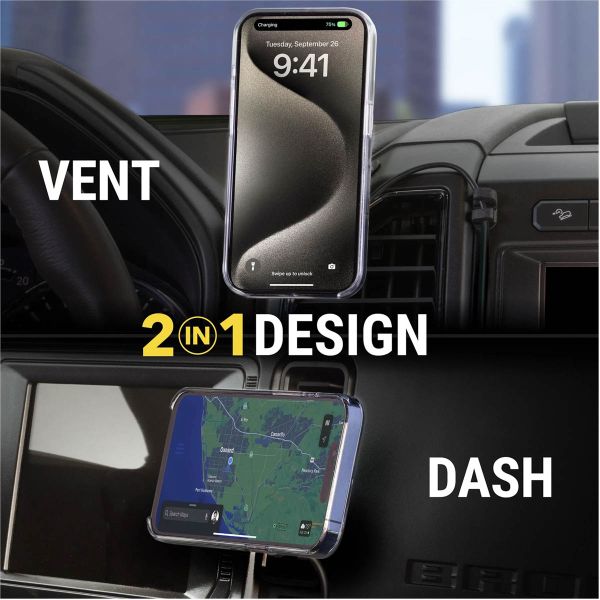 Scosche Magic Mount PRO (Gen 6) Chargeur de Voiture MagSafe Sans Fil – Tableau de Bord / Grille de ventilation - Noir