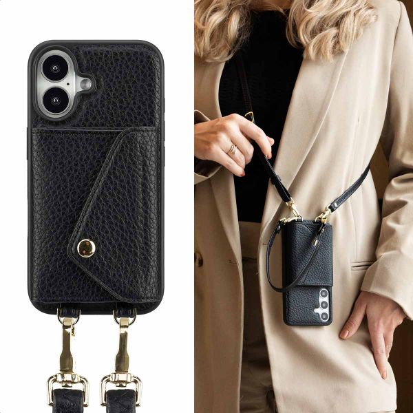 Selencia Coque de télephone Sera avec cordon et porte-cartes enveloppe Apple iPhone 16 - Noir