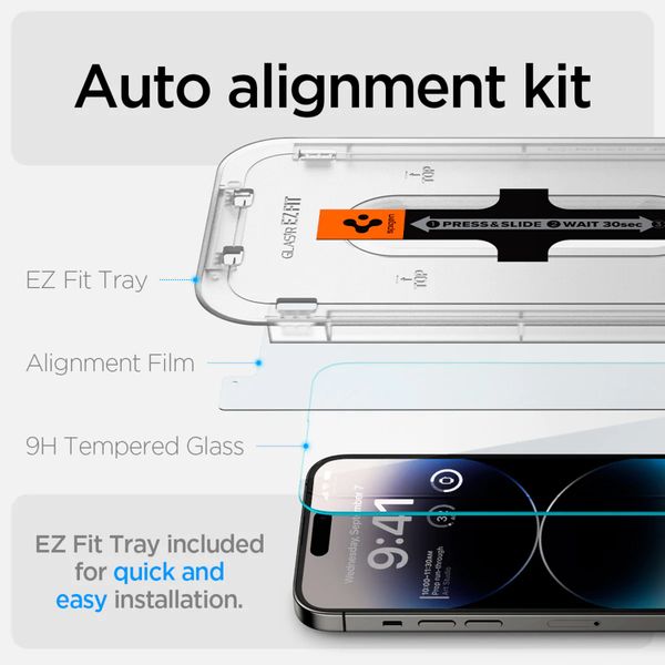 Spigen Protection d'écran en verre trempé GLAStR Fit 2 Paquets + Applicator Apple iPhone 14 Pro