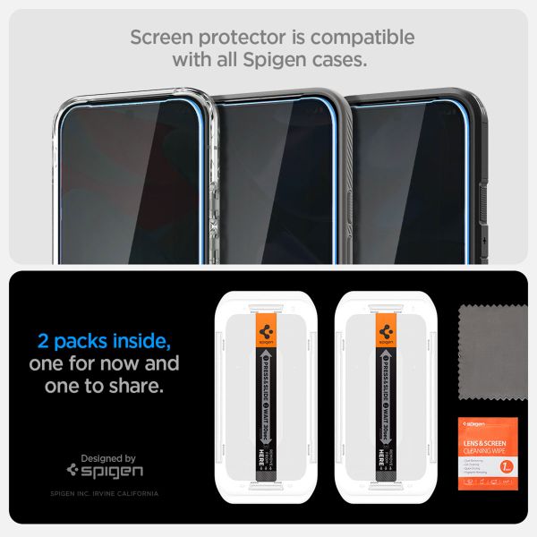 Spigen Protection d'écran en verre trempé GLAStR Privacy Applicator - lot de 2 Google Pixel 9 / 9 Pro / 10 / 10 Pro