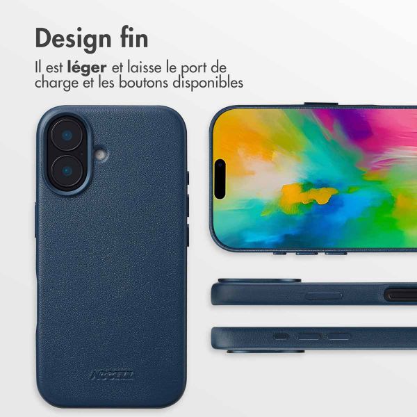 Accezz Coque arrière en cuir avec MagSafe Apple iPhone 16 - Nightfall Blue