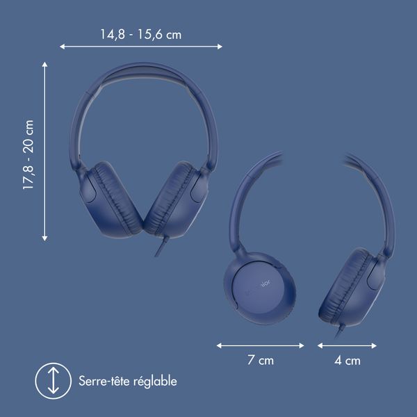 imoshion Casque filaires pour enfants - Câble AUX - Limiteur de décibels - Denim Blue