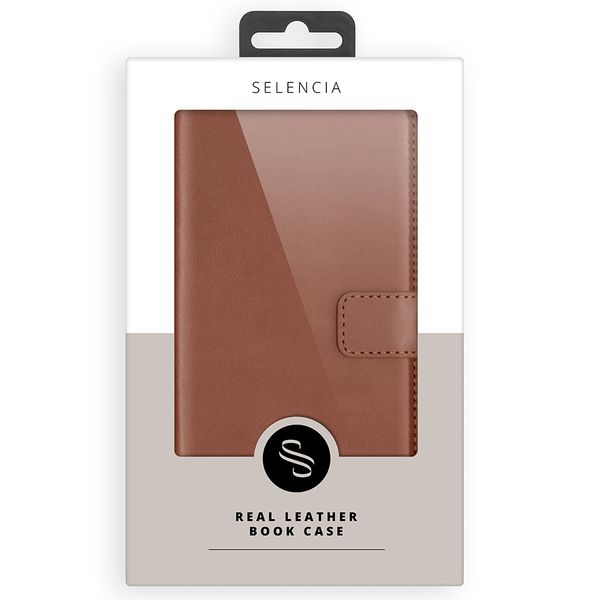 Selencia Étui portefeuille en cuir véritable Samsung Galaxy A51 - Marron clair