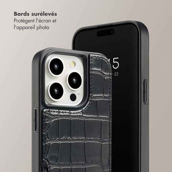 Selencia Coque de télephone Nova Croco avec cordon et porte-cartes Apple iPhone 15 Pro - Noir