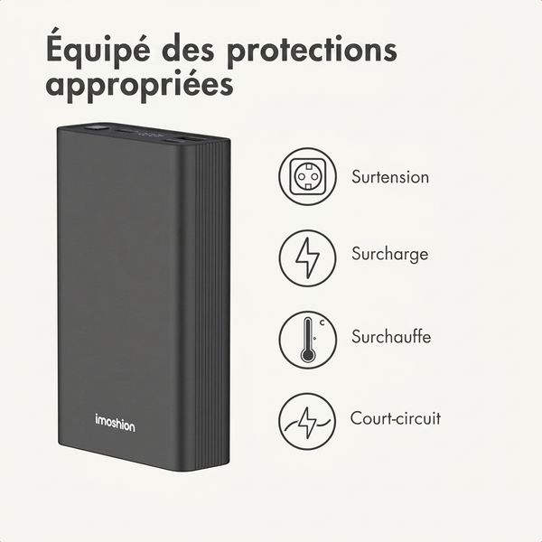 imoshion Ultra Series Aluminium Batterie externe 20.000 mAh - Charge rapide jusqu'à 33 watts - Black