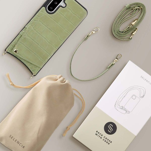 Selencia Coque de télephone Nova Croco avec cordon et porte-cartes Samsung Galaxy A36 / A56 - Sage Green