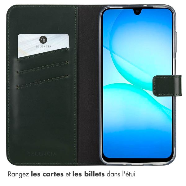 Selencia Étui portefeuille en cuir véritable Samsung Galaxy A17 (5G) / (4G) - Vert