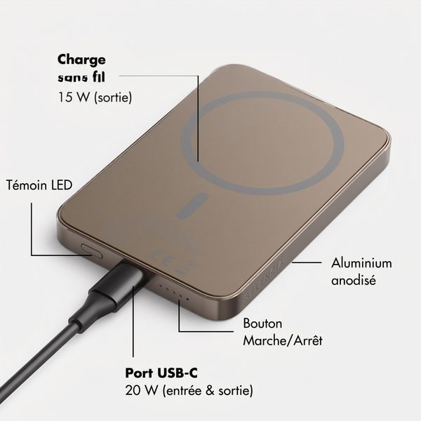 Selencia Powerbank Vivid 5 000 mAh - MagSafe et Qi - Desert Gold / Wavy Baby Burgundy