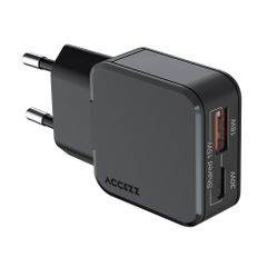 Accezz Chargeur GaN Ultra Slim - USB-C + USB-A - 30 W - Noir