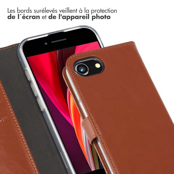 Selencia Étui portefeuille en cuir véritable Apple iPhone 17e / 16e - Marron clair