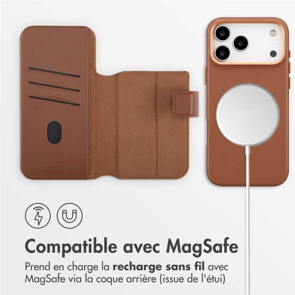 Accezz Étui de télephone portefeuille en cuir 2-en-1 avec MagSafe Apple iPhone 17 Pro Max - Sienna Brown