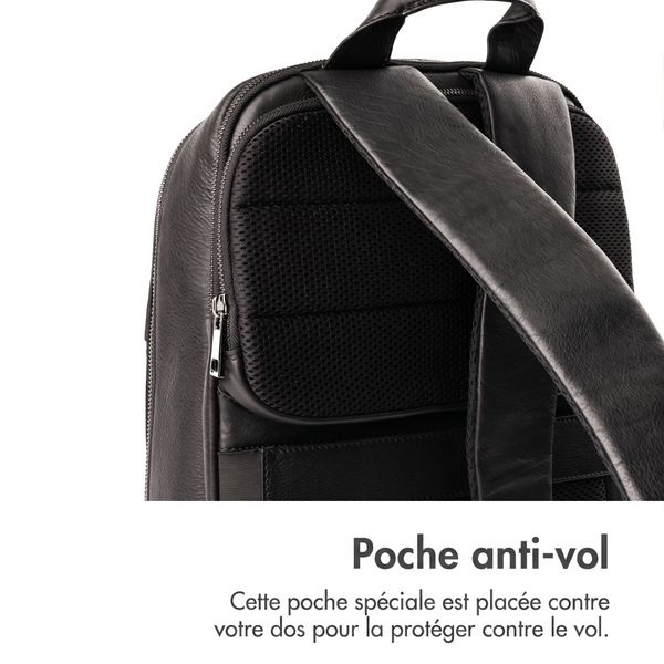 Accezz Leather Sac à dos ordinateur 16 pouces - Noir