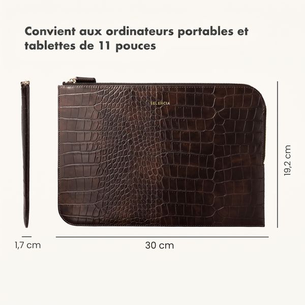 Selencia Pochette ordinateur / tablette Croco 11 pouces - Choco Brown
