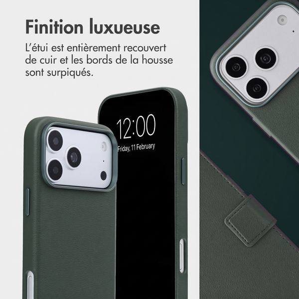 Accezz Étui de télephone portefeuille en cuir 2-en-1 avec MagSafe Apple iPhone 18 Pro / 17 Pro - Cedar Green