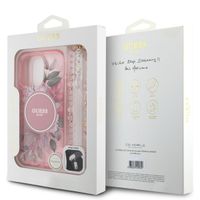 Guess MagSafe IML Flowers Case avec beads strap Apple iPhone 15 Pro Max - Pink