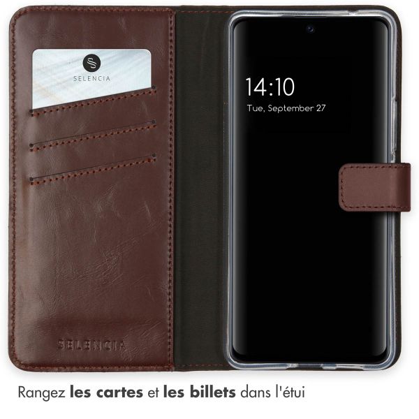 Selencia Étui portefeuille en cuir véritable Samsung Galaxy A53 - Marron