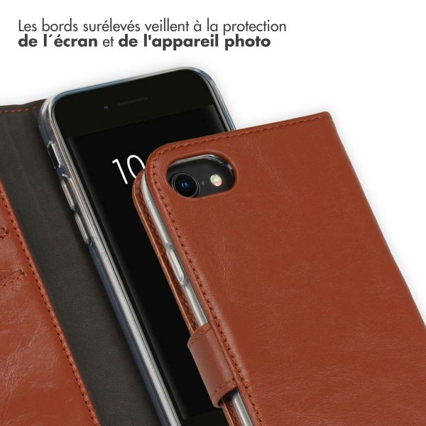 Selencia Étui portefeuille en cuir véritable Apple iPhone SE (2022 / 2020) / 8 / 7 / 6(s) - Marron clair