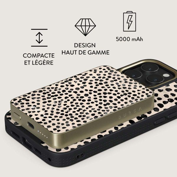 Burga Powerbank magnétique 5 000 mAh - MagSafe et Qi2 - Latte aux amandes / Or