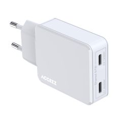 Accezz Chargeur GaN Ultra Slim - 2x USB-C - 65 W - Blanc