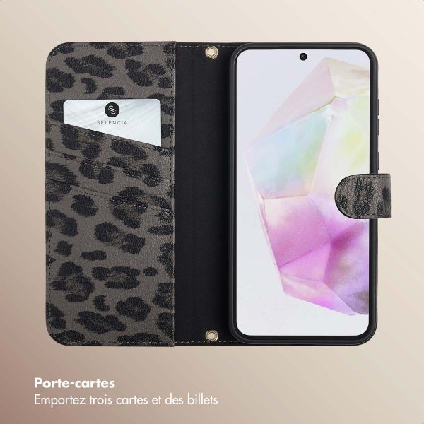 Selencia Étui de télephone portefeuille imprimé léopard Sabi Samsung Galaxy A35 - Midnight Black